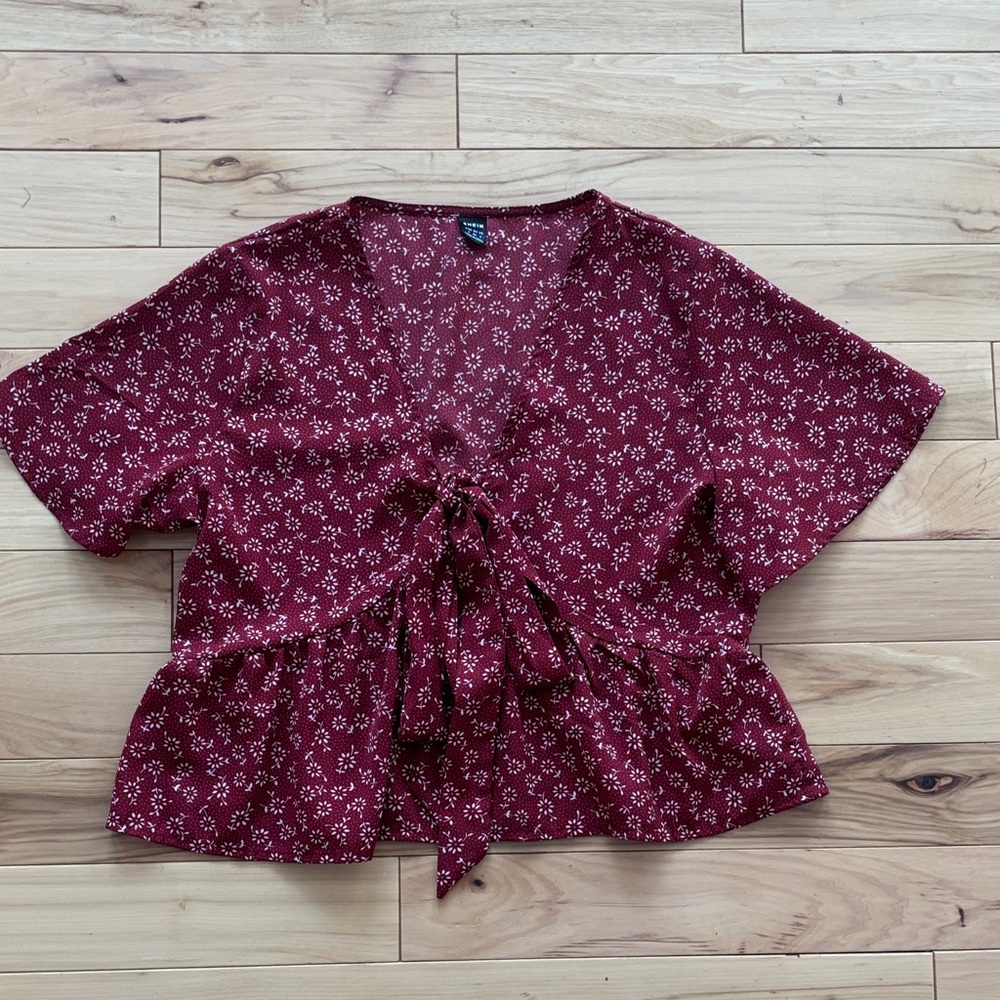 SHEIN Burgundy Floral Blouse